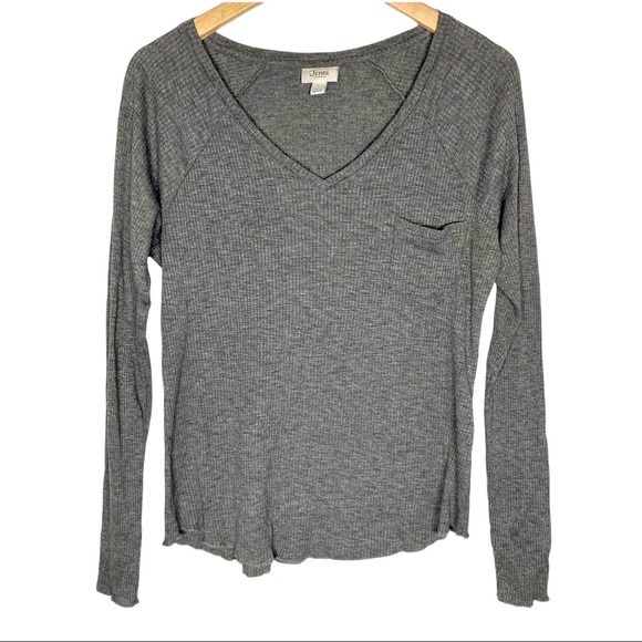Jenni intimates gray ribbed v-neck long sleeve sleep shirt size large - Picture 1 of 8